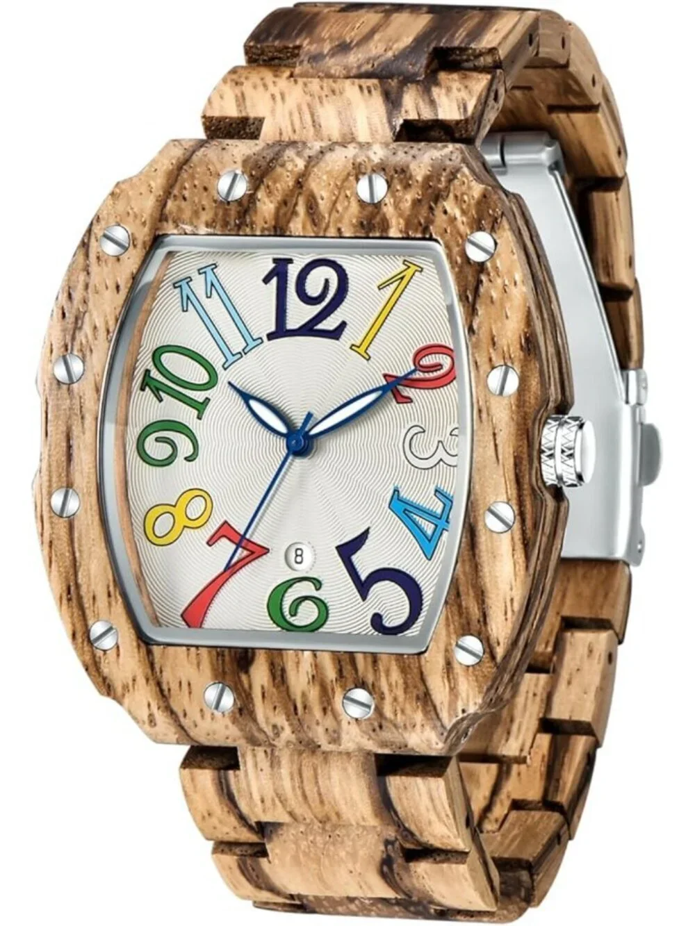 Mens Watch Two Tone Wood Rectangle Handmade Analog Dial Quartz Casual Wristwatch